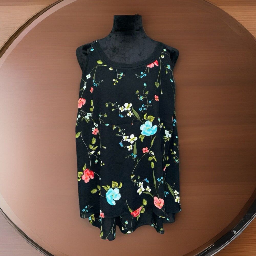 Worthington Layered Sleeveless Women’s Black Floral Top Size 3X
